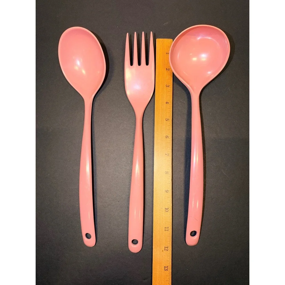 Vintage Copco Dusty Pink Melamine Kitchen Utensil Set Spoon Fork Ladle 3pc Retro